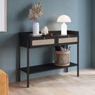 Aparador oslo 2 gavetas palhinha base madeira mdp hanover ou nero - artesano