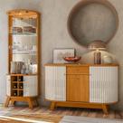 Aparador para Sala Buffet Ambiente Monza e Cristaleira Marina Cinamomo Off White Madetec