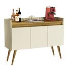 Aparador Sala De Estar Buffet Cantinho Do Café Armário Prateleira Interna Luxo 3 Portas Off White Com Madeirado K7 Plus