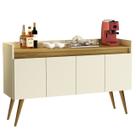 Aparador Sala De Estar Hall De Entrada Buffet Cantinho Café Luxo 4 Portas - Off White Com Madeirado - Lojas K7 Plus
