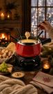Aparelho De Fondue Esmaltado Cervinia 12 peças Vermelha 1,4 Litros Para Chocolate Queijo Carnes Com Óleo Kit Conjunto Serviço Mesa Servir