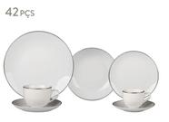 Aparelho De Jantar 42 Peças Legacy Silver Com Filete Prata Cor Branco Friso Prateado Aparelho De Jantar 42 Peças Legacy Silver Com Filete Prata Cor Branco Friso Prateado
