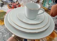 Aparelho de jantar cha de 20 pcs porcelana com filete dourado