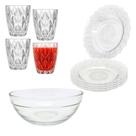 Aparelho De Jantar Copos Pratos Diamond 9 Peças Vidro com Bowl Grande 2,1L