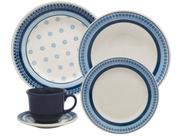 Aparelho de Jantar e Chá 20 Peças Biona Donna Cerâmica Branco e Azul - Usa em Micro-ondas e Lava-louças
