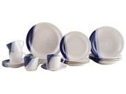 Aparelho de Jantar e Chá 20 Peças Cerâmica Brasilia Redondo Branco e Azul Cobalto Atual