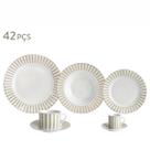 Aparelho de Jantar e Chá 42pçs Charming Bege Porcelana Borda Ouro LHermitage