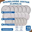 Aparelho De Jantar Jogo de Pratos Fundos Sobremesa Rasos Floralis em Porcelana Decorada 18 Peças