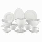 Aparelho De Jantar Jogo Pratos Chá 50 Peças Porcelana Completo Borda Dourada Adelle Luxo