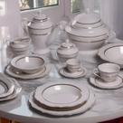 Aparelho De Jantar Jogo Pratos Chá 50 Peças Porcelana Completo Borda Dourada Trésor Luxo