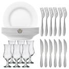 Aparelho De Jantar Luxo Com Taça 350ML 24 Peças Talheres Em Inox Utensílios De Cozinha Pratos Menu