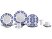 Aparelho de Jantar Sobremesa e Chá 20 Peças Tramontina de Porcelana Azul Redondo Algarve