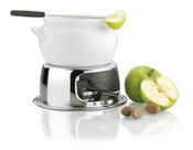 Aparelho Fondue Porcelana Cerâmica 11 Peças Doce Chocolate Kit Conjunto Serviço Base Inox Queimador Placa Difusora Alto Padrão Qualidade Forma Inox