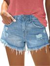 Apenas shorts, azuis, cintura média, elástico, jeans rasgados, rasgados