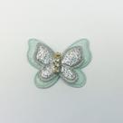 Aplique Borboleta Dupla com Paetê em Poliester Prata e Azul Tifany 4x3cm
