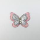 Aplique Borboleta Dupla com Paetê em Poliester Prata e Rosa Claro 4x3cm