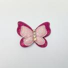 Aplique Borboleta Dupla com Paetê em Poliester Rosa Claro e Rosa Pink 4x3cm