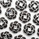 Aplique Botão Flor Rosa Resina Preto com Prata 32mm 50pçs 120g