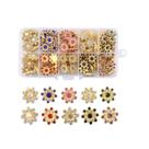 Aplique formato flor dourado strass colorido pedraria com rebite