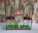 Aquario Beteira Castelo III Tripla 3 Compartimentos Peixe Betta decorado pedrinhas e planta artificial