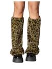 Aquecedores de pernas femininos RoseSeek com estampa de leopardo, verde felpudo
