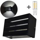 Arandela 2 Focos Efeito 3 Frisos Preta Externa Retangular Alumínio + Led G9