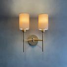 Arandela luminaria de parede Imperial dupla Dourado Com Cúpula algodão Bege Arandela luminaria de parede Imperial dupla Dourado Com Cúpula algodão Bege