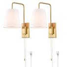 Arandelas de parede AXILAND, conjunto de 2 tecidos dourados Shade 120V