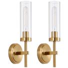 Arandelas de parede SANTOSTOCK Gold Brushed Clear Glass, conjunto de 2