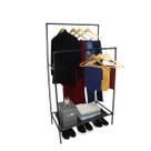 Arara Dupla Preto Multiuso Para Organizar Roupas/Sapatos 80x43x146 Arara Dupla Preto Multiuso Para Organizar Roupas/Sapatos 80x43x146