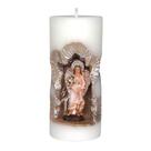 Arcanjo Gabriel. Rossoni Velas. Gruta em vela tam 10x16cm branca. Imagem em resina 9cm