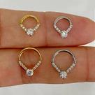 Argola aço daith gota clicker dourada com zircônias cristal