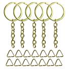 Argola C/ Corrente Dourada 32mm Chata Brilhante + Triangulo Elo 8mm 50 Peças