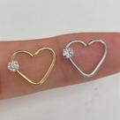 Argola de ouro 18k com coração e cristal zircônia big