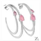 Argola Dupla Gota Pedra Rosa com Detalhes em Micro Zircônia