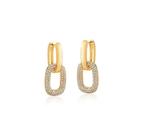 Argola g com elo retangular cravejado banhada a ouro - zircônias - 3,7cm x 1,8cm