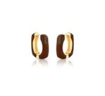 Argola retangular esmaltada marrom banhada a ouro - joia de moda