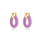 Argola Tubo Italiano Resinada Lilás P Banhado Ouro 18k Semijoia Antialérgica