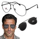 Armação Aviador Grande Masculino Com Clip On Sol Polarizado Preto