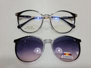 Armação clippon feminina, lentes polarizadas, hastes em metal com acetato Armação clippon feminina, lentes polarizadas, hastes em metal com acetato