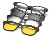 Armação de Óculos + 3 Lentes Clip On Solares e Noturna