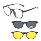 Armação de Oculos de Grau e Sol Masculino Preto Polarizado Clip On 3 em 1 Imã Magnetico Mod: 2245