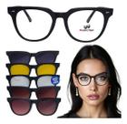 Armação De Óculos Feminino Para Grau Com Clip On 6 Em 1 Uv400 - Preto