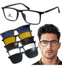 Armação De Óculos Masculino Clip On 6 Em 1 Ant Azul E Solar Preto