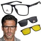 Armação De Óculos Para Grau Masculino Clip-on 3 Em 1 Grande Preto