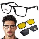 Armação De Óculos Quadrado Preto Clip On 3 Em 1 Sol E Noite Preto