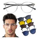 Armação De Óculos Redondo Lentes Clip On Sol Noite Anti Azul