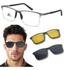 Armação Óculos Grau Masculino Clip On 2 Em 1 Metal Acetato Polarizado