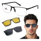 Armação Óculos Grau Masculino Clip On 2 Em 1 Metal Acetato Polarizado
