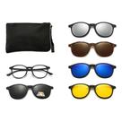 Armação para Óculos + 5 Lentes Redondas Clip On de Sol